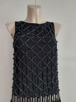 Vestido Negro Fiesta Lentejuelas y Flecos