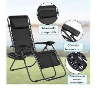 Set 2 Tumbonas Reclinables Negras