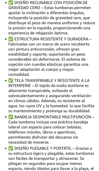 Set 2 Tumbonas Reclinables Negras