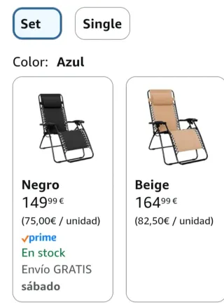 Set 2 Tumbonas Reclinables Negras