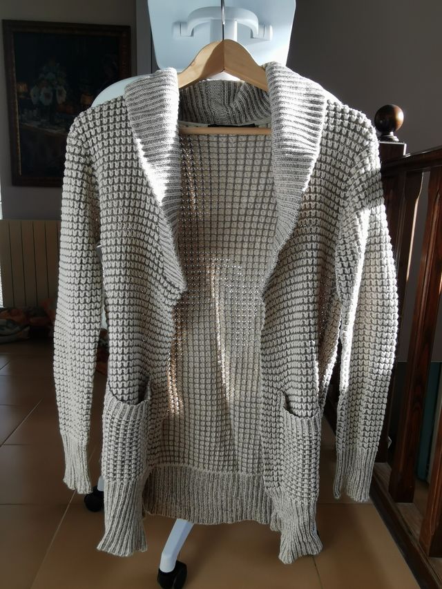 Cárdigan beige y gris talla única