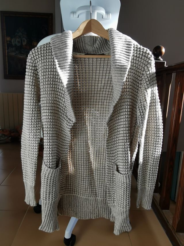 Cárdigan beige y gris talla única