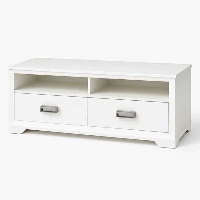 Mueble modular blanco con cajones y vitrina