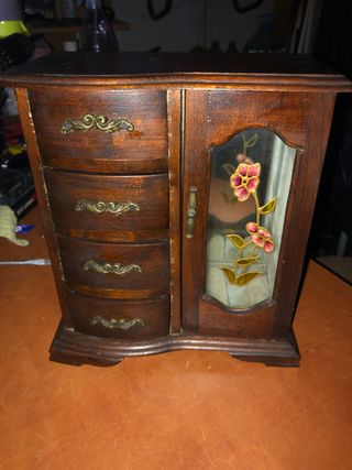 Mueble Joyero Madera con Espejo y Flores