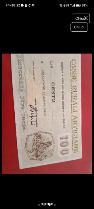 Mini assegno 100 Lire anni '70