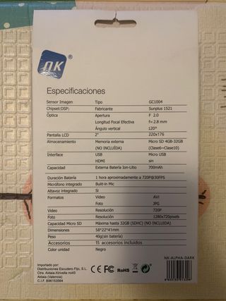 Cámara de Acción Alpha Dark HD 720p