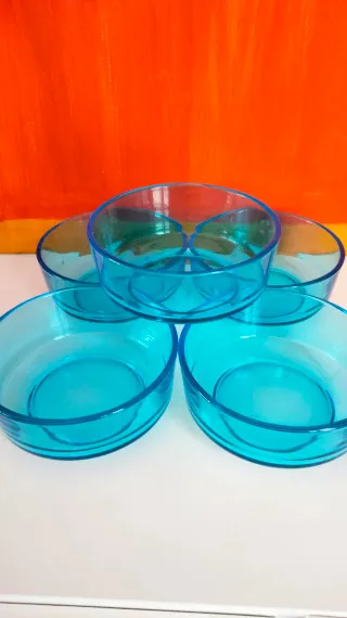 5 ciotole Vetro Azzurro Turchese anni 70 vintage