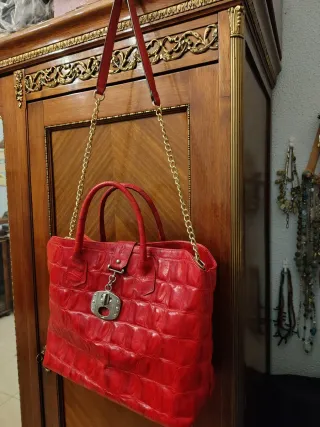 Bolso Piel Rojo Italiano Auténtico