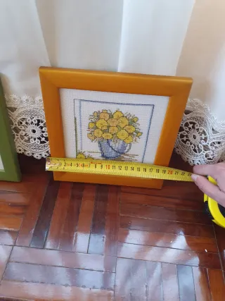 Pack 2 cuadros flores marco madera