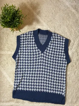 Chaleco Vintage Houndstooth Azul y Blanco