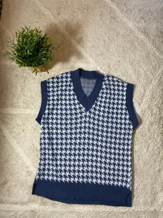 Chaleco Vintage Houndstooth Azul y Blanco