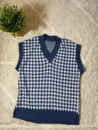 Chaleco Vintage Houndstooth Azul y Blanco