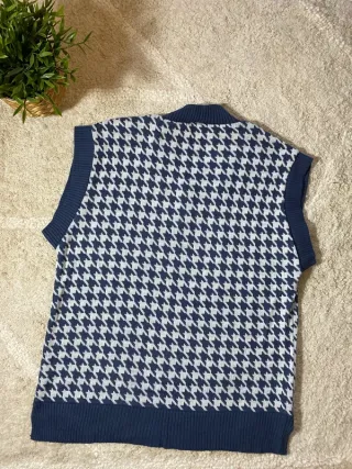 Chaleco Vintage Houndstooth Azul y Blanco