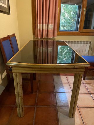 Mesa Comedor Bambú y Cristal 6 Personas