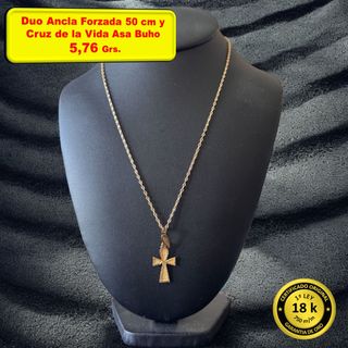 Conjunto Cruz de la Visa y Cadena Oro 18 Kilates