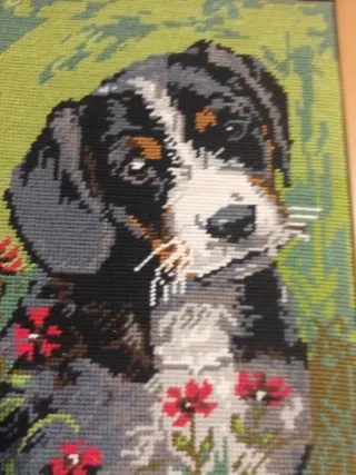 Quadretto cane con fiori