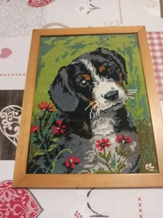 Quadretto cane con fiori