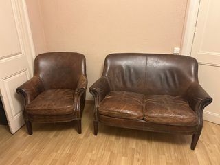 Sofá y sillón piel Chester marrón