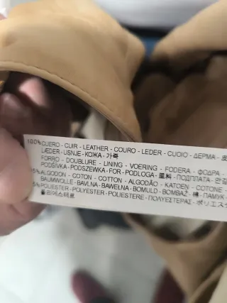 Cazadora Biker de cuero Zara beige