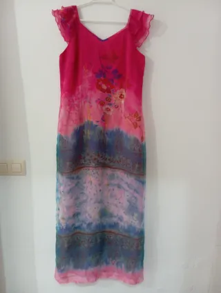Vestido largo fiesta rosa y morado