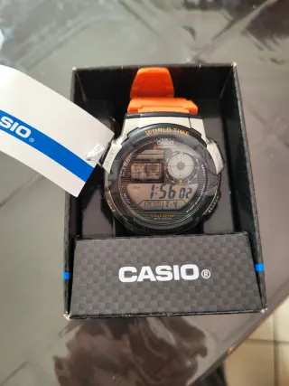 Orologio Casio World Time Arancione/Argento