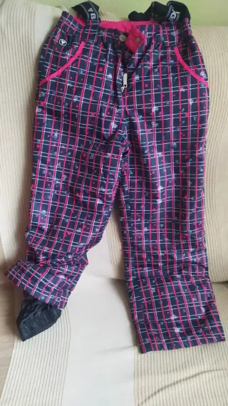 Traje de nieve niña fucsia y cuadros