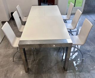 Mesa Comedor Extensible Gris y Blanca