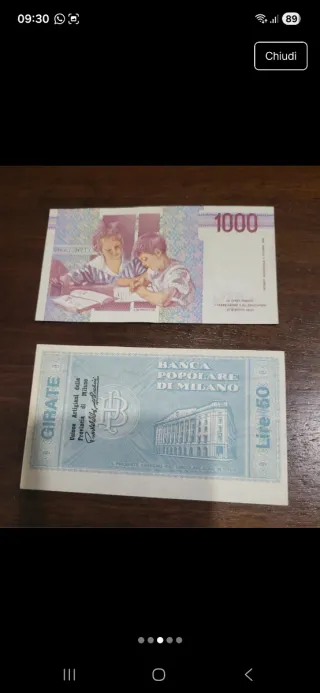 Lote 2 Banconote Lire Italiane 1000 e 50