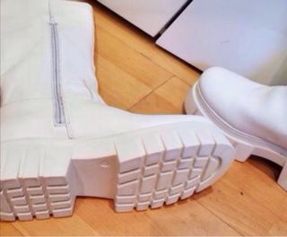 Botas de cuero blancas altas,altas 40cm,ancho 46 c