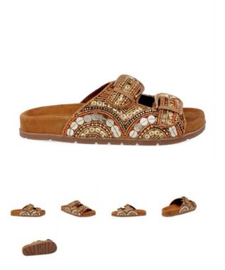 Sandalias pala abalorios doradas y multicolor