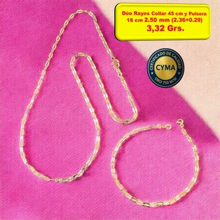 Collar y Pulsera Rayos Italiana Oro 18k
