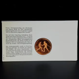 Ñ09X13C. Medalla y sellos Hungría Barcelona 92