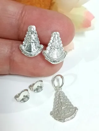 Colgante y Pendientes Virgen del Rocío Plata 925