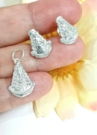 Colgante y Pendientes Virgen del Rocío Plata 925