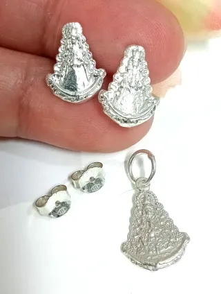 Colgante y Pendientes Virgen del Rocío Plata 925