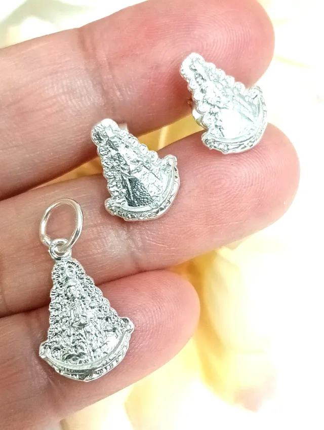 Colgante y Pendientes Virgen del Rocío Plata 925