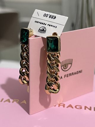Orecchini Chiara Ferragni acciaio oro e verdi
