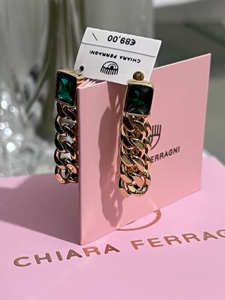 Orecchini Chiara Ferragni acciaio oro e verdi