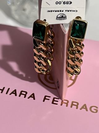 Orecchini Chiara Ferragni acciaio oro e verdi