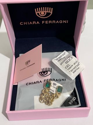 Orecchini Chiara Ferragni acciaio oro e verdi