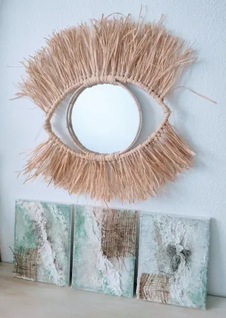 Espejo de rafia hecho a mano
