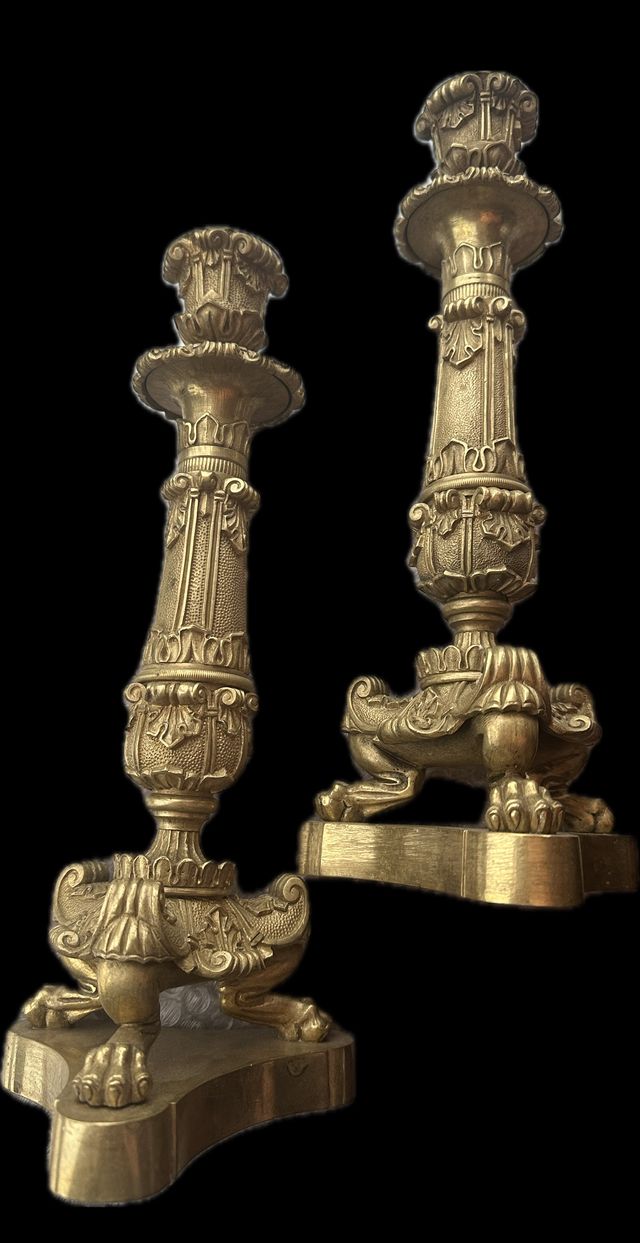 Antichi Candelieri Bronzo Dorato Luigi XVI XVIII