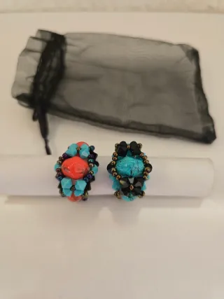 Anillos bisutería naranja y turquesa