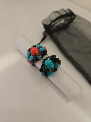 Anillos bisutería naranja y turquesa