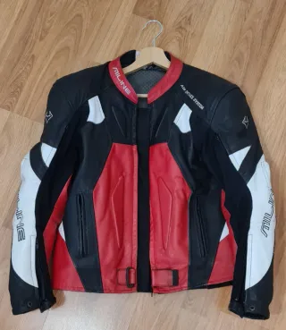 Chaqueta de moto cuero MILINE roja/negra