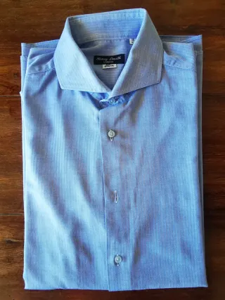 Camicia Slim Henry Smith Azzurra Spina di Pesce XL