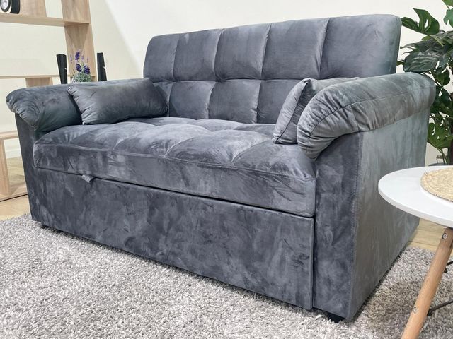 Sofa cama tapizado terciopelo gris NUEVO