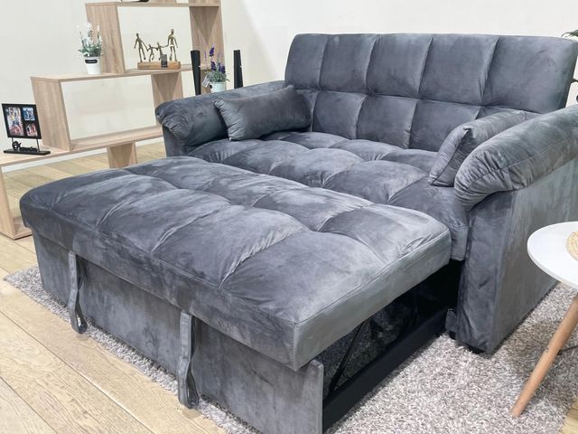 Sofa cama tapizado terciopelo gris NUEVO