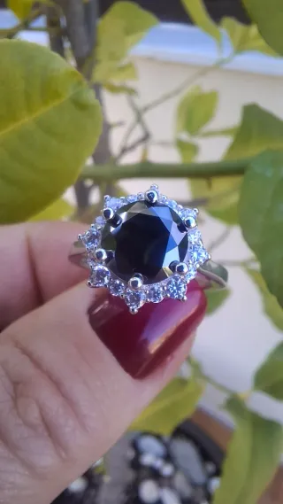 Anillo Moissanita Negra Real Plata