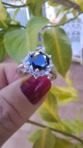 Anillo Moissanita Negra Real Plata